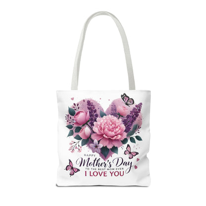 Mother's Day Floral Tote Bag - "Happy Mother's Day I Love You" Heart Bouquet