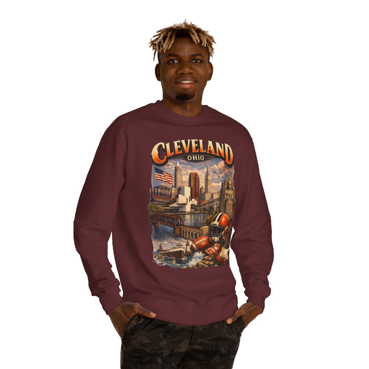 Cleveland Retro Cityscape Sweatshirt — Ohio Pride Football & Rock Design