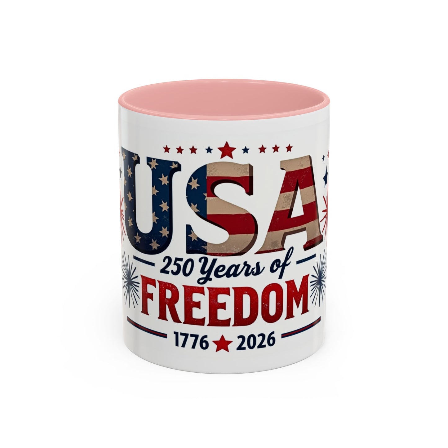 USA 250 Years of Freedom Accent Coffee Mug – 1776–2026 Patriotic Fourth of July Gift