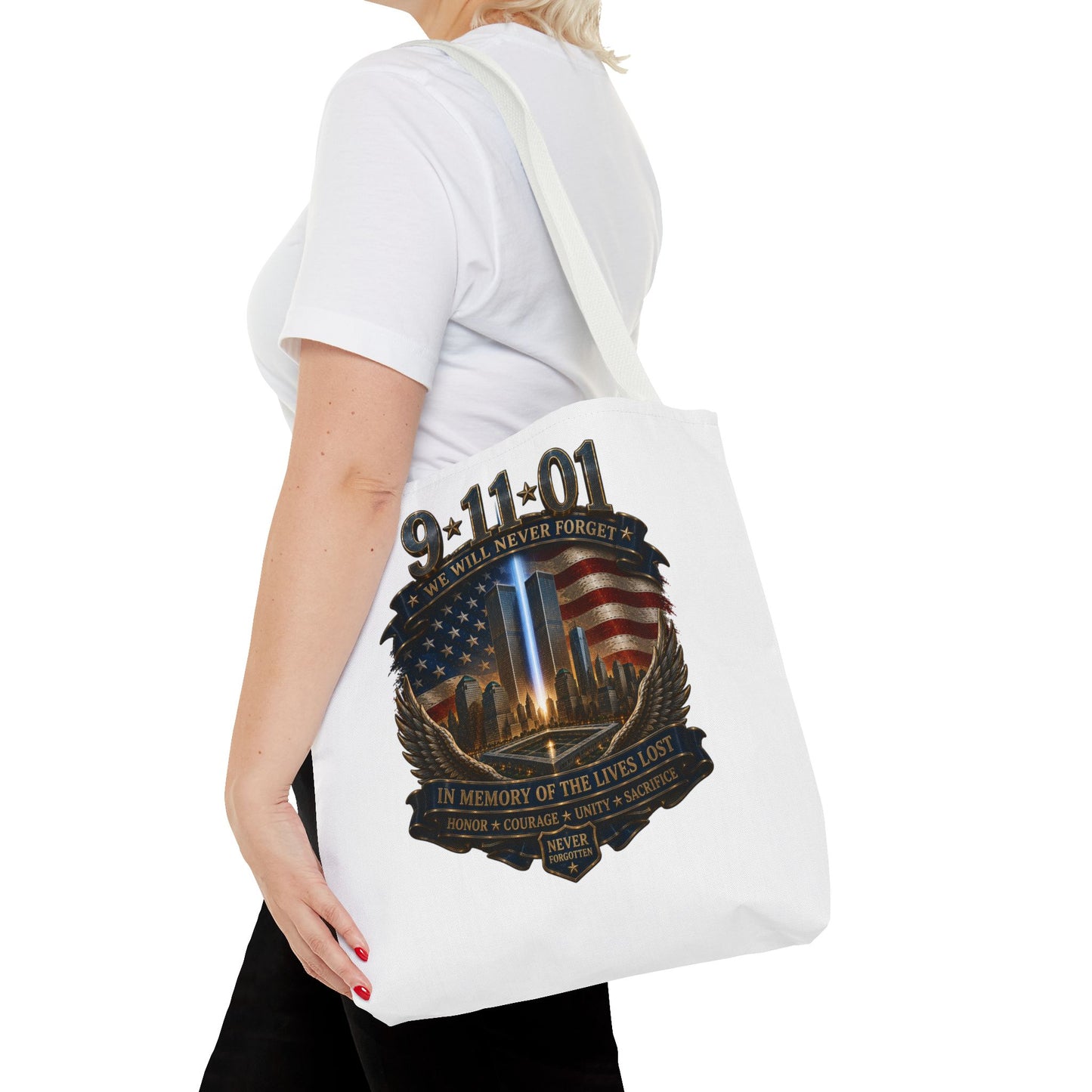 9·11 Memorial Tote Bag — We Will Never Forget Tribute Tote