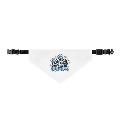 Good Boy Clip-On Pet Bandana — Cute Blue Paw & Bow Dog Collar Accessory