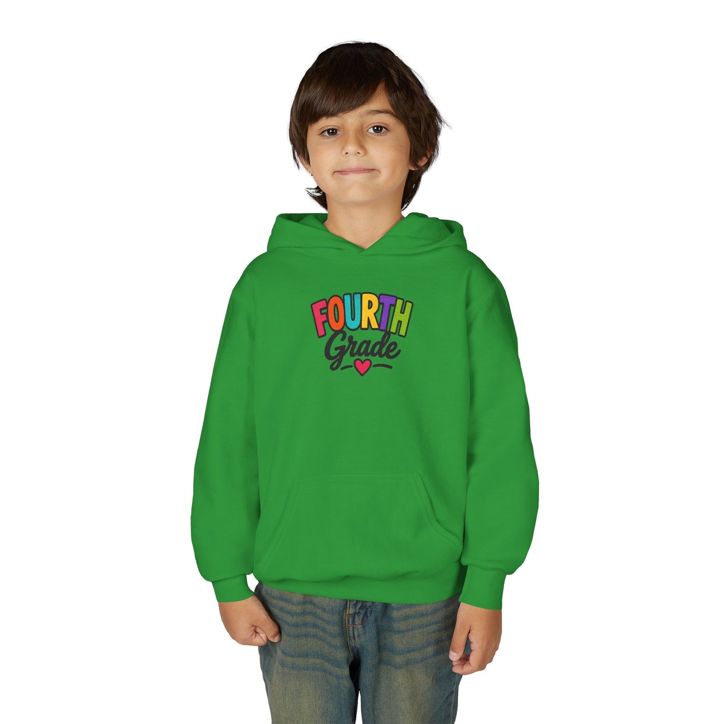 Fourth Grade Hoodie — Colorful Kids School Sweatshirt (“Fourth Grade” with Heart)
