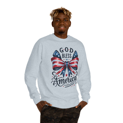 God Bless America Sweatshirt — Patriotic American Flag Bow Crewneck
