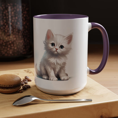 Cute White Kitten Accent Coffee Mug – 11/15oz Ceramic Cat Lover Gift