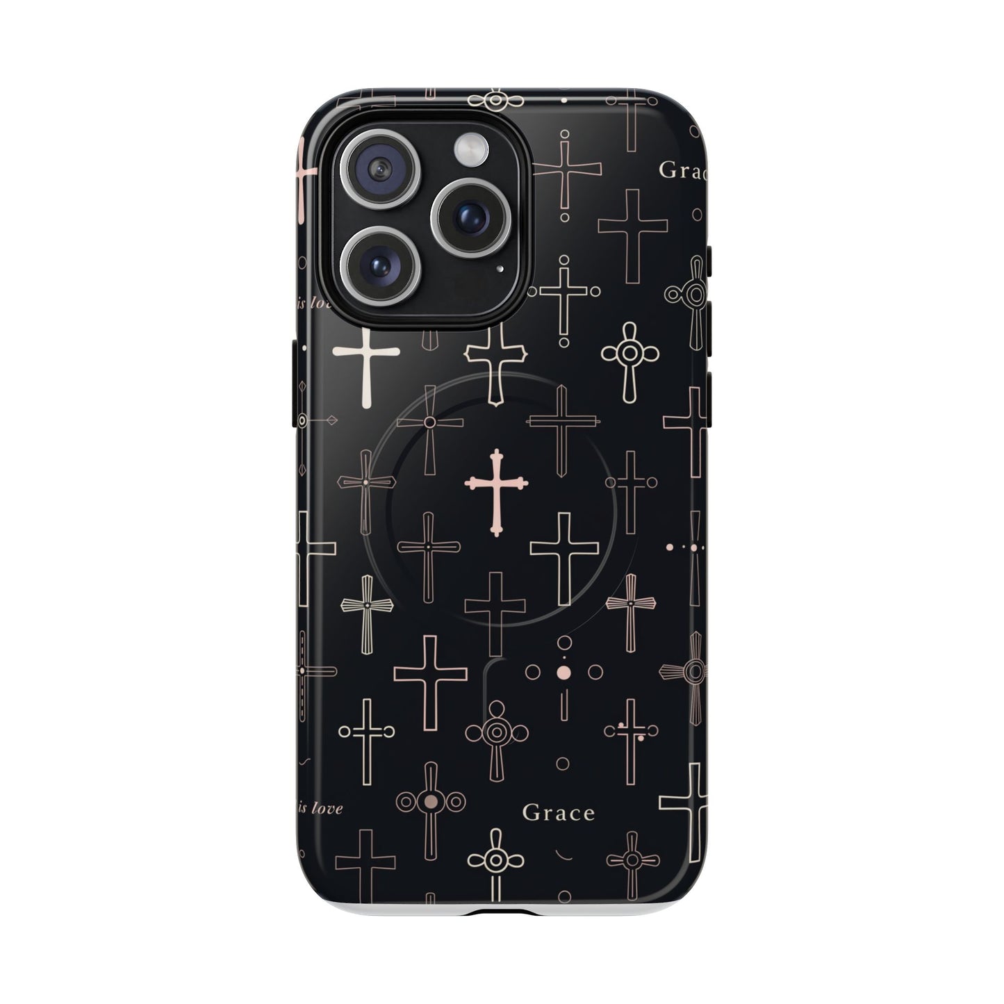 Magnetic Phone Case — Black Crosses "Grace" Protective Cover
