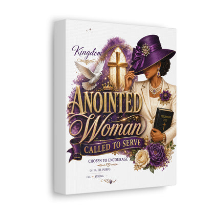 Anointed Woman Stretched Canvas — "Called to Serve" Faith Wall Art (Purple Hat & Bible)