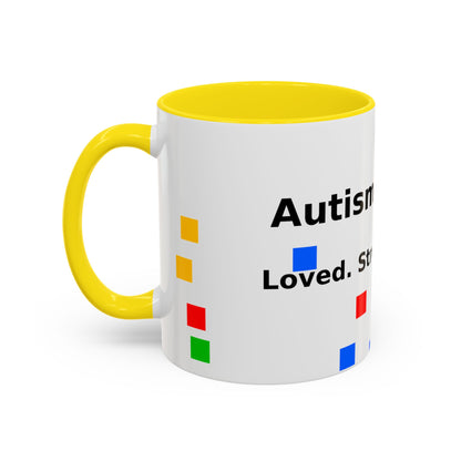 Autism Warrior Accent Coffee Mug – Bold Puzzle Pieces, Proud. Strong. Unique. (11/15oz)
