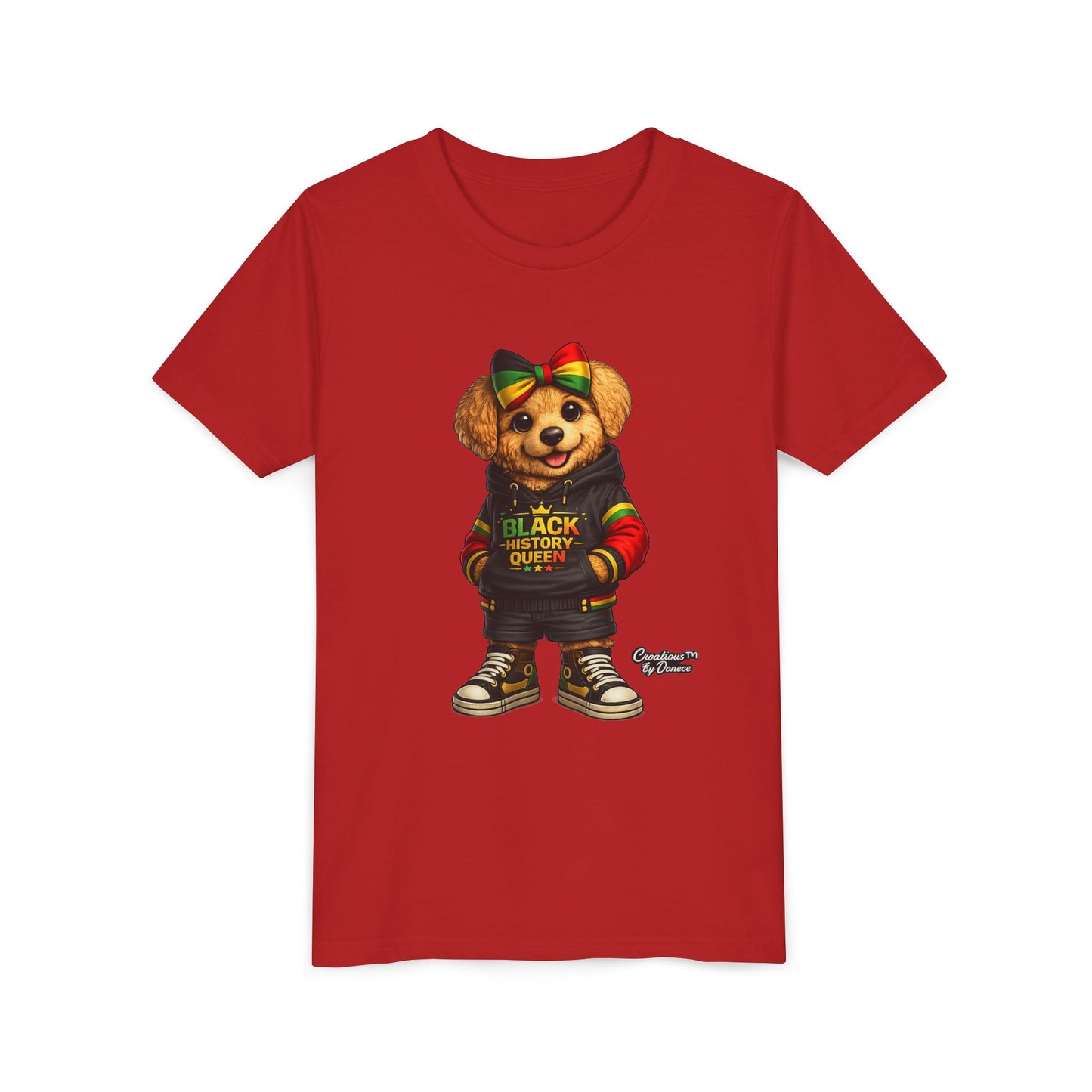Youth Tee — Black History Queen Bear Graphic T-Shirt