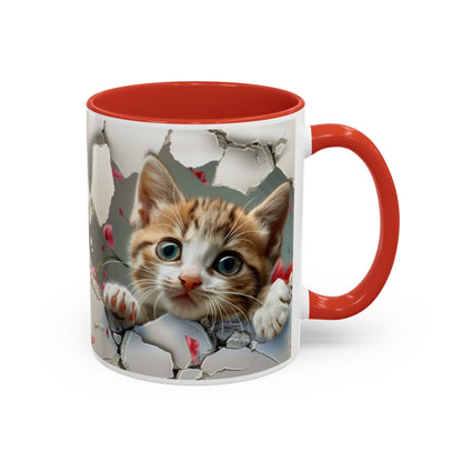 Kitten Peek Accent Coffee Mug — Cute Cat Peekhole Design (11/15 oz)