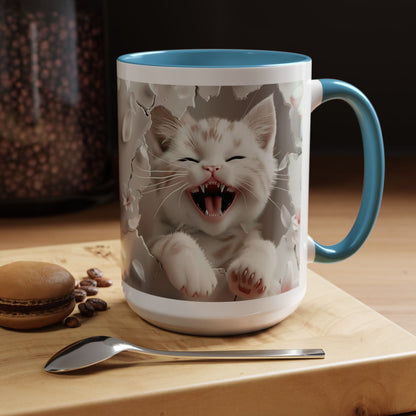 Playful Kitten Accent Coffee Mug — Cute Cat Floral 11/15oz