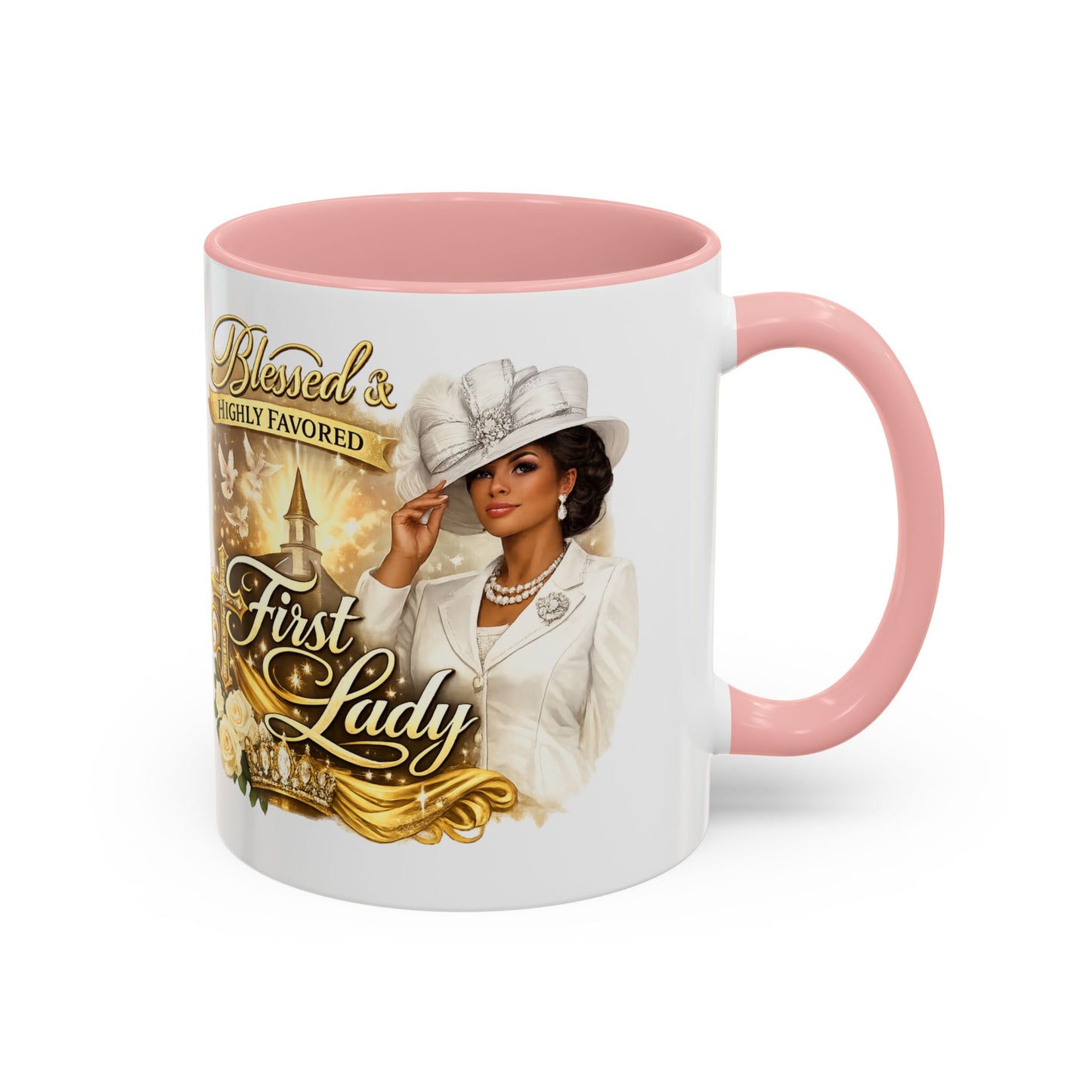 First Lady Inspirational Coffee Mug — "Blessed & Highly Favored" Accent Ceramic Mug