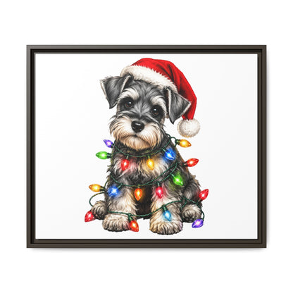 Holiday Schnauzer Canvas Print — Framed Matte Wall Art with Christmas Lights