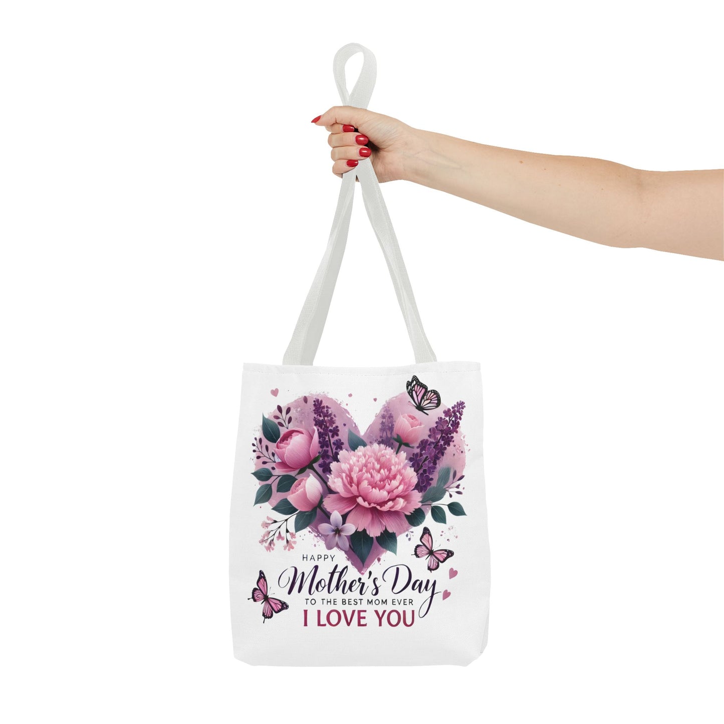 Mother's Day Floral Tote Bag - "Happy Mother's Day I Love You" Heart Bouquet