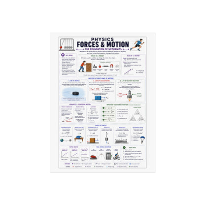 Physics Forces & Motion Educational Poster — Forces and Motion Study Guide