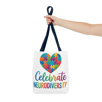 Celebrate Neurodiversity Tote Bag – Rainbow Puzzle Heart Awareness Tote