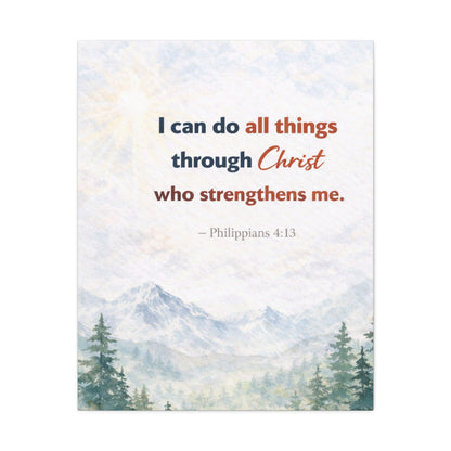 Philippians 4:13 Mountain Canvas – "I Can Do All Things Through Christ" Inspirational Wall Art