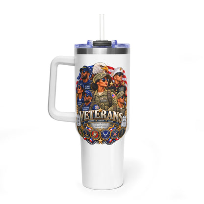 Veteran Tribute 40oz Vacuum Tumbler — Patriotic Military Eagle Design