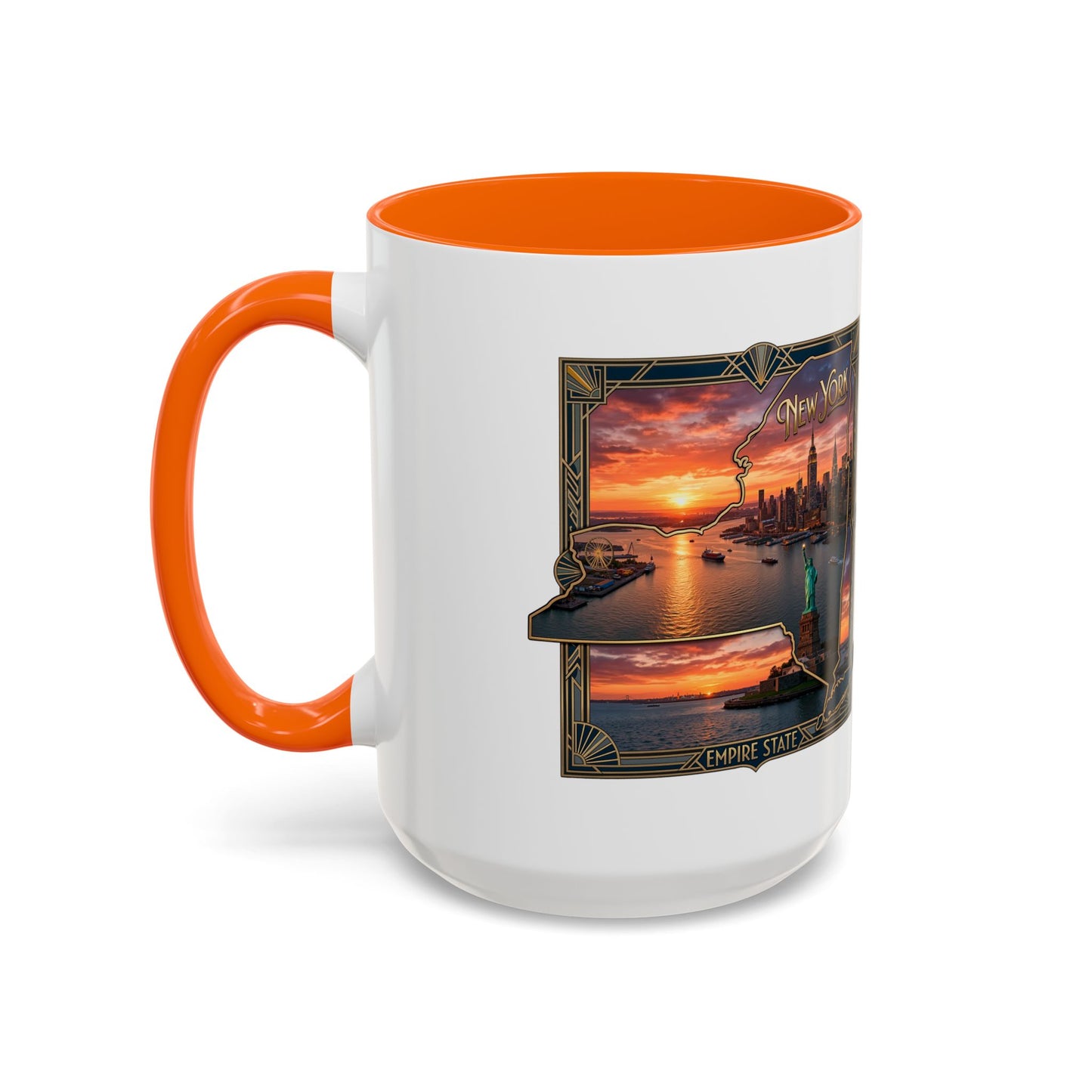 New York Skyline Accent Coffee Mug — Empire State Sunset Scene (11/15oz)