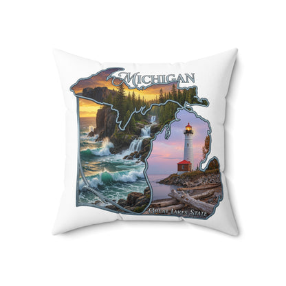 Michigan Lighthouse Decorative Pillow — Great Lakes Scenic State Home Accent