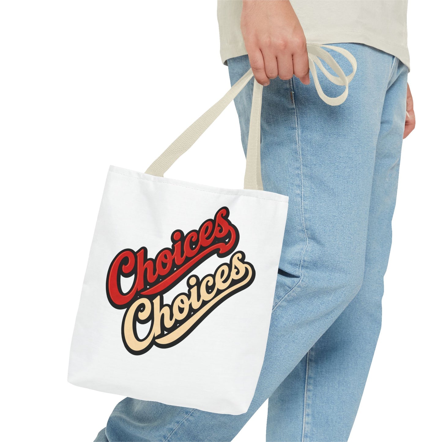 Choices Retro Script Tote Bag — Vintage Two-Tone Typography Canvas Tote