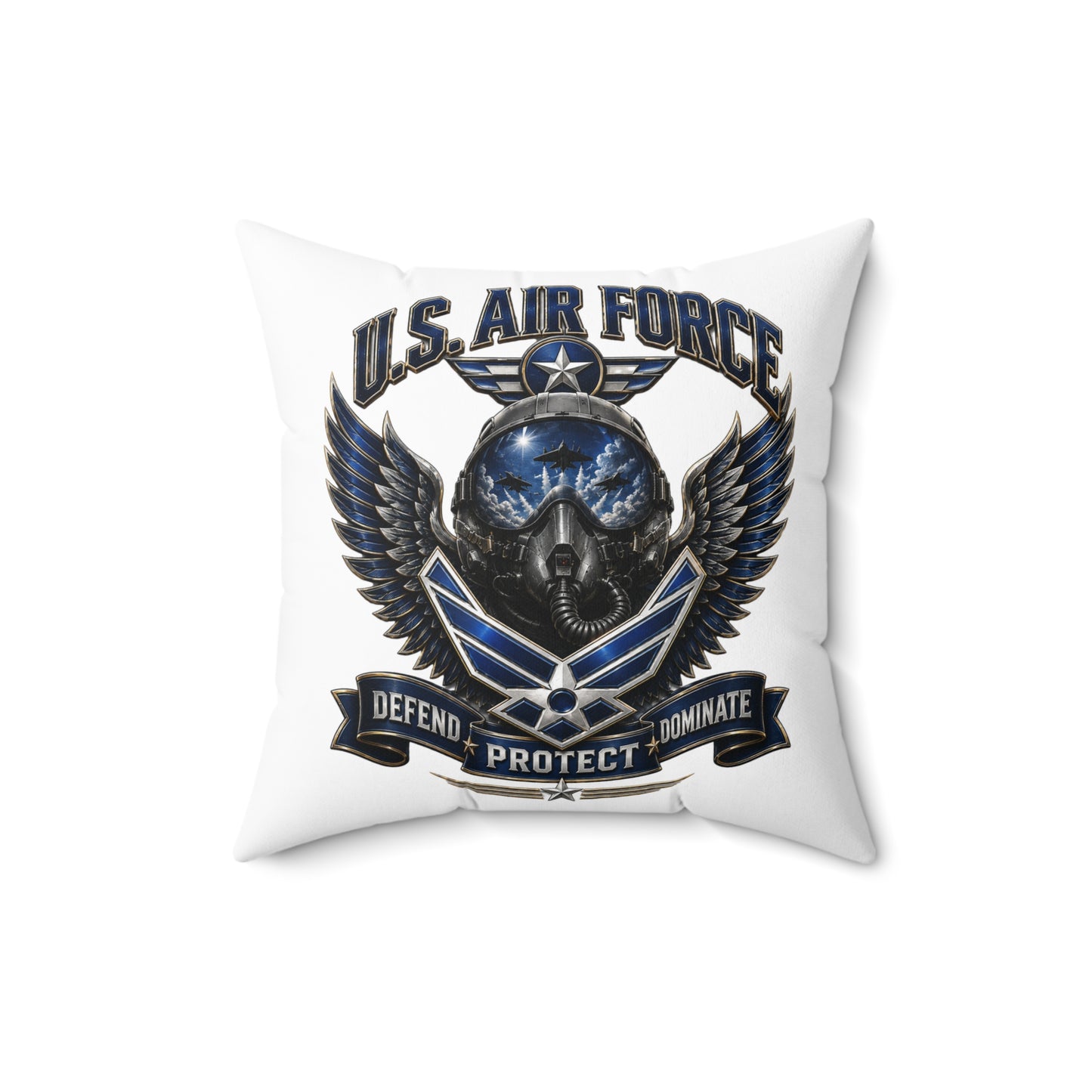 U.S. Air Force Emblem Throw Pillow — Defend Protect Dominate Military Decorative Pillow