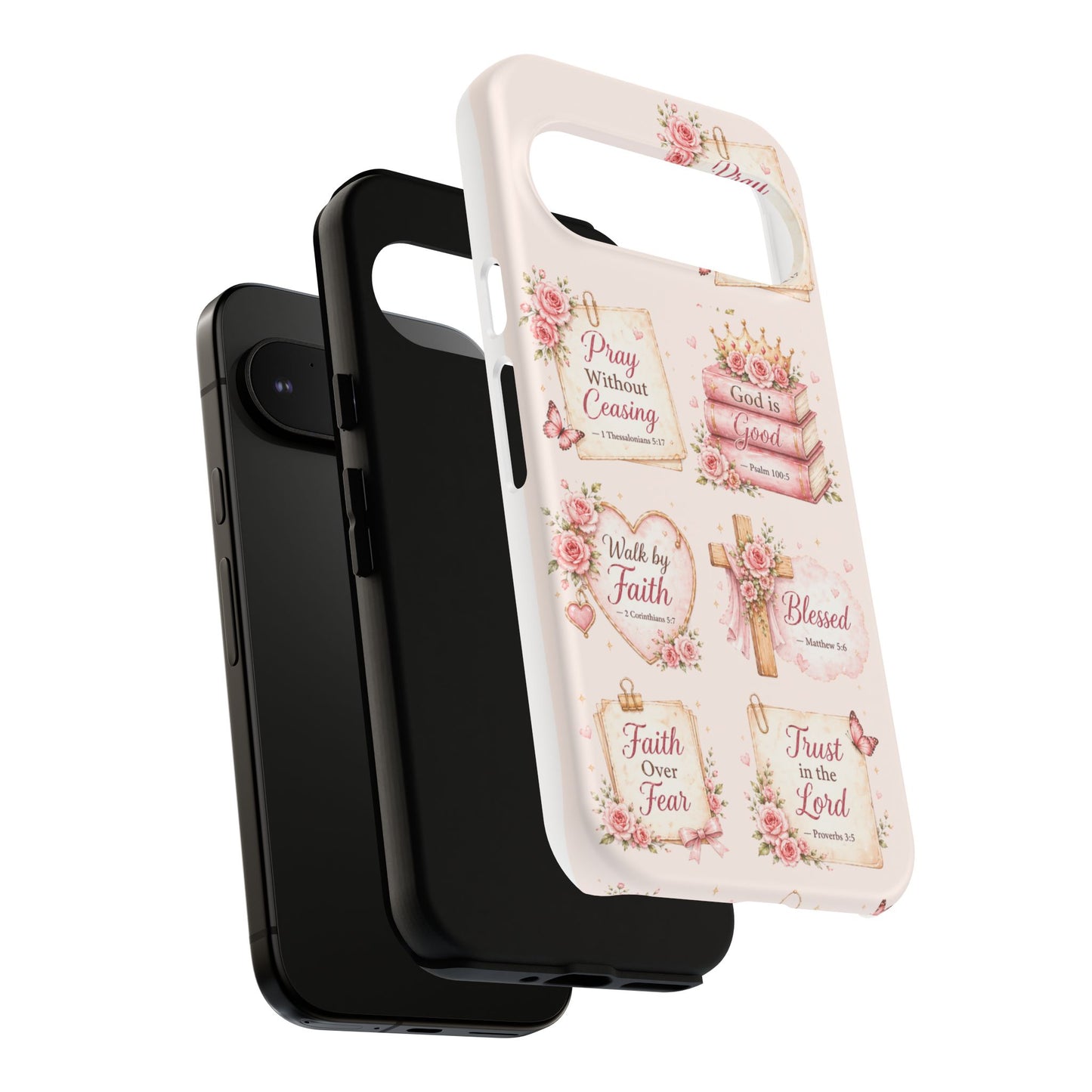 Christian Floral Phone Case — "Pray Without Ceasing" Faith Cross Design