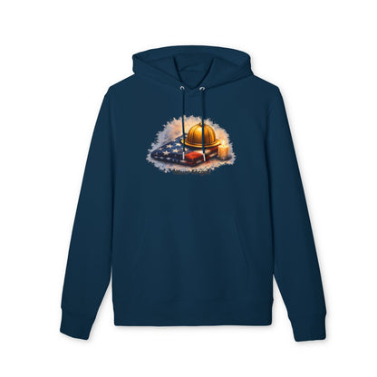 9/11 Never Forget Hoodie — Firefighter Helmet & Flag Tribute