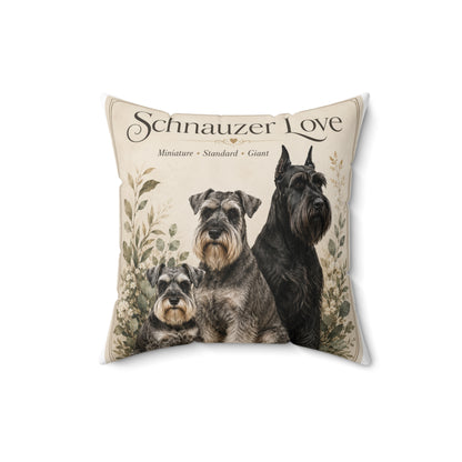 Schnauzer Love Throw Pillow — Decorative Dog Breed Cushion (Miniature, Standard, Giant)