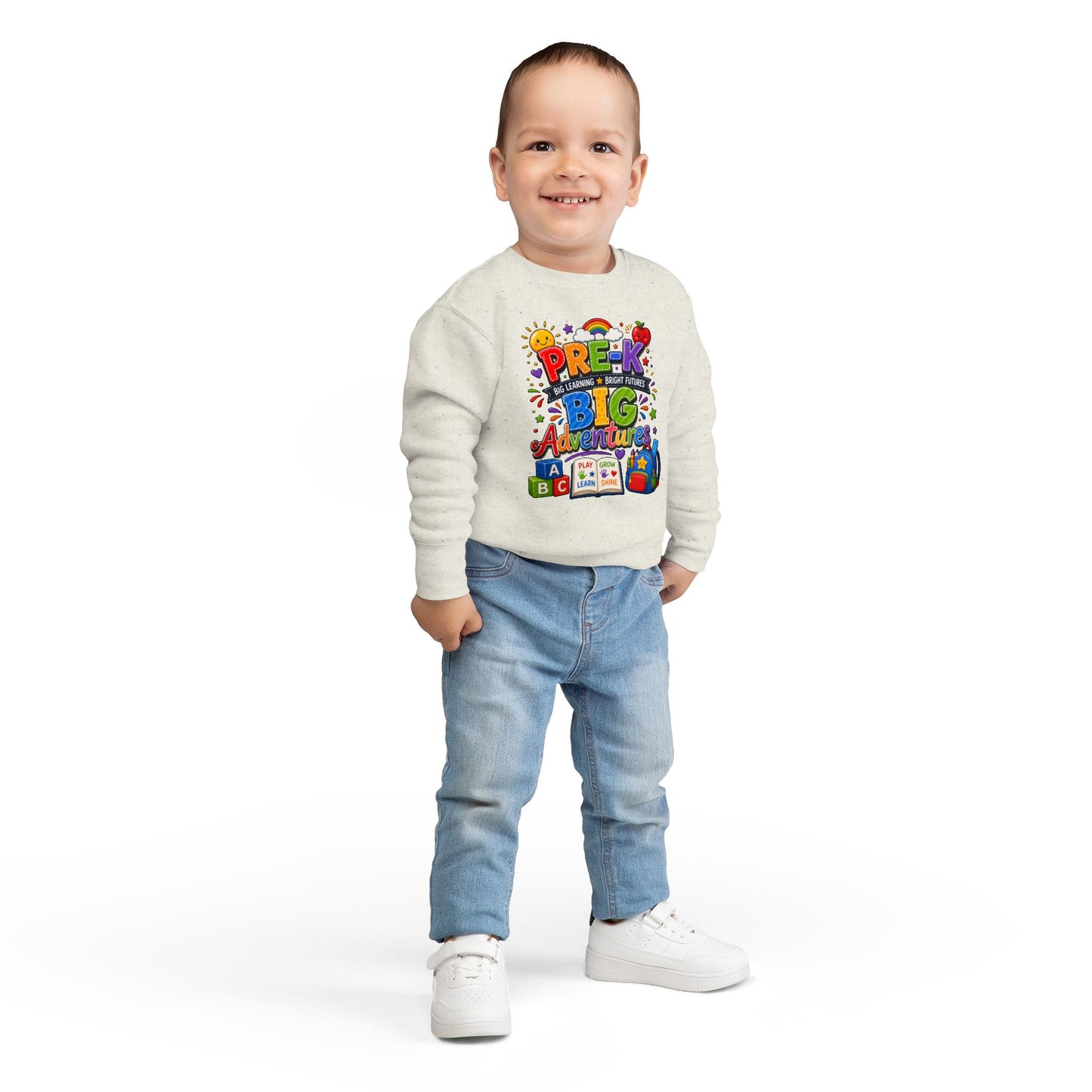 Toddler Sweatshirt — "Pre-K Big Adventures" Colorful Preschool Back-to-School Crewneck