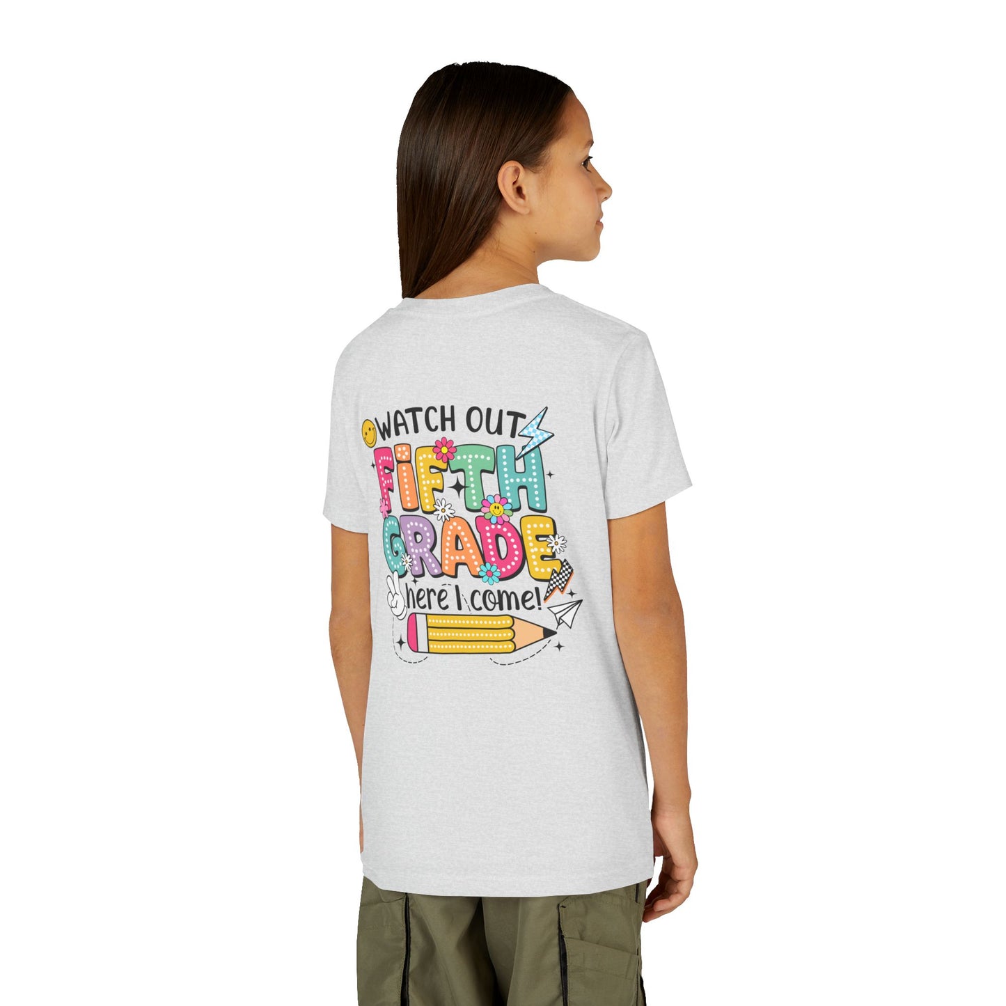 Fifth Grade Here I Come Youth Tee — Colorful Back-to-School Kids Shirt