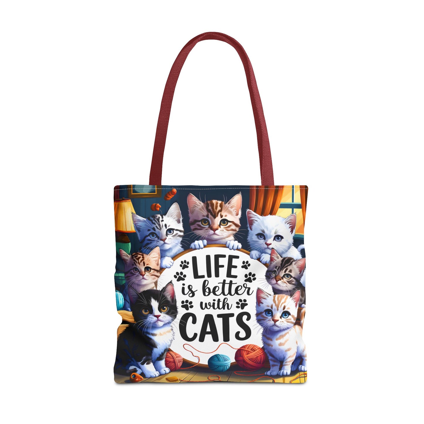 Life Is Better With Cats Tote Bag — Cute Kitten All-Over Print Shopper