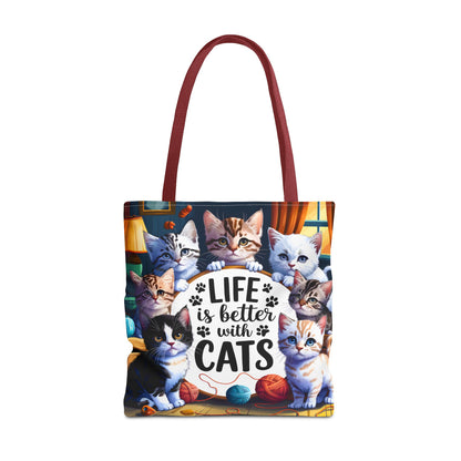 Life Is Better With Cats Tote Bag — Cute Kitten All-Over Print Shopper