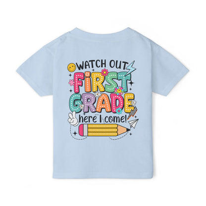First Grade Toddler T‑Shirt – "Watch Out First Grade Here I Come!" Back‑To‑School Tee