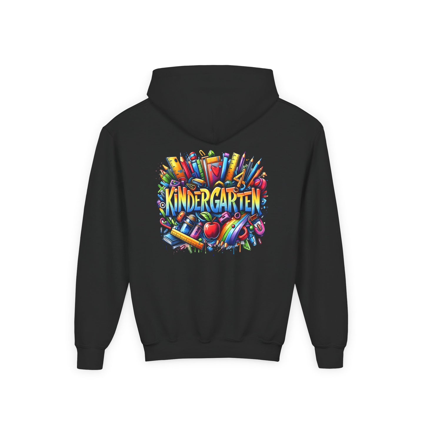 Kindergarten Kids Hoodie — Colorful School Supplies Back-to-School Sweatshirt