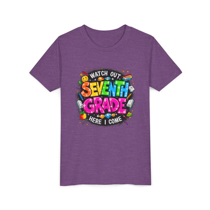 Seventh Grade Kids T-Shirt – “Watch Out Seventh Grade Here I Come” Back-to-School Tee