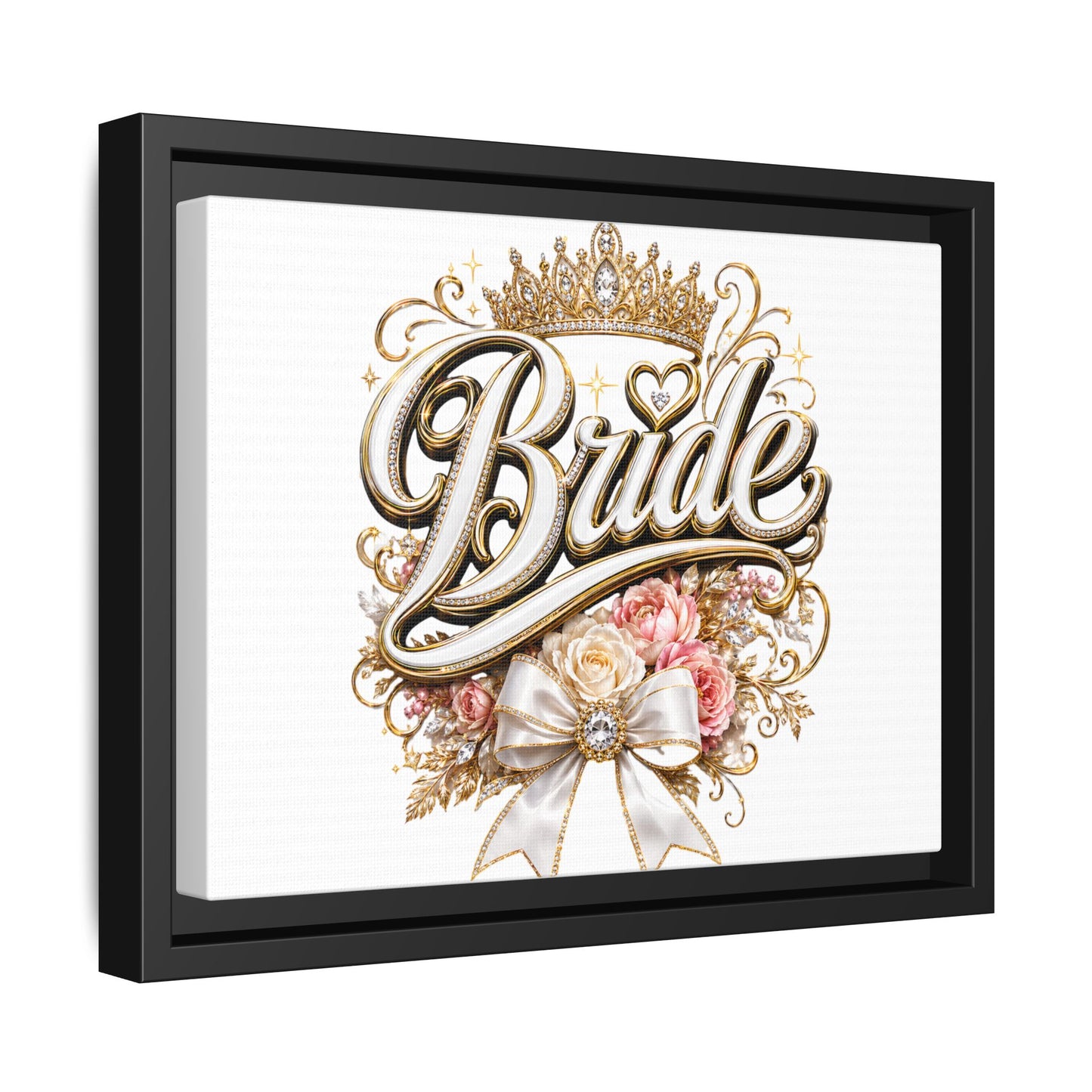Framed Bride Canvas Wall Art — Elegant Bridal Crown & Floral Wedding Decor