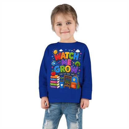 Watch Me Grow Toddler Long Sleeve Tee — Back to School Cute Growth Shirt