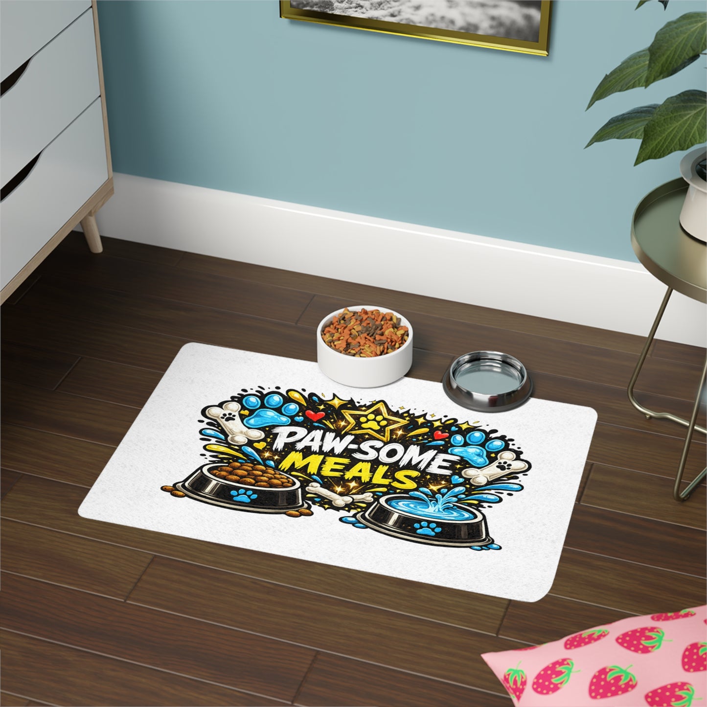 Pet Food Mat — "Pawsome Meals" Non-Slip Feeding Mat (12x18)