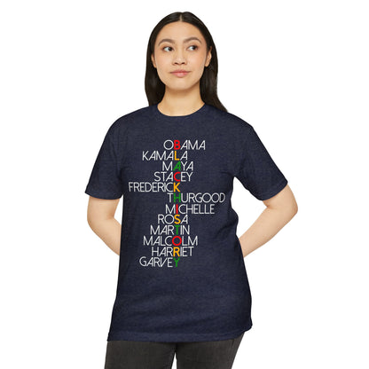 Black History Leaders Vertical Names T-Shirt — Obama, Kamala, Rosa, Malcolm & More
