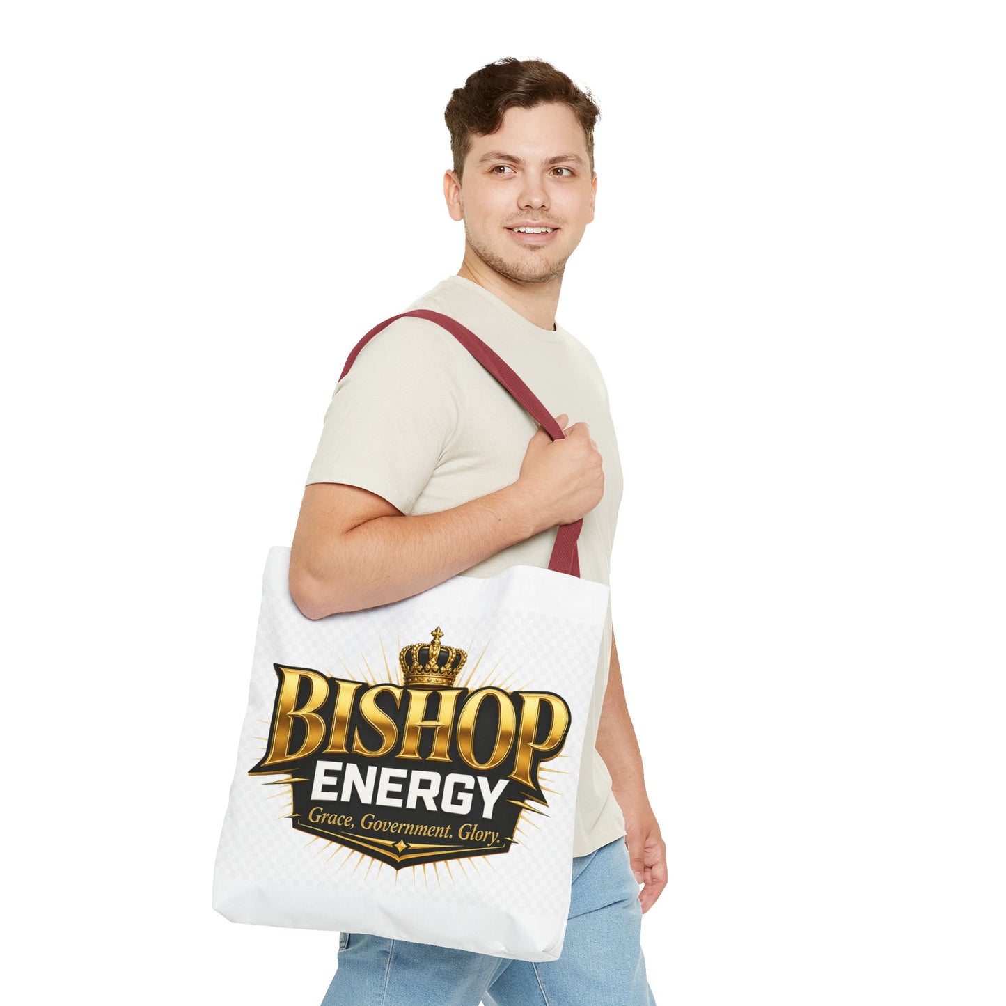 Bishop Energy Tote Bag — Gold Crown Logo Tote for Church Leaders & Faith Events