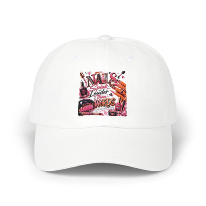Emo Retro Graphic Dad Cap – "Louder Than Words" Pink Collage Hat
