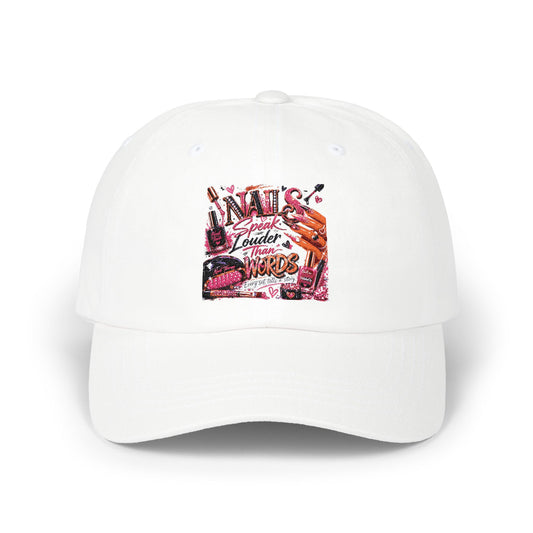 Emo Retro Graphic Dad Cap – "Louder Than Words" Pink Collage Hat