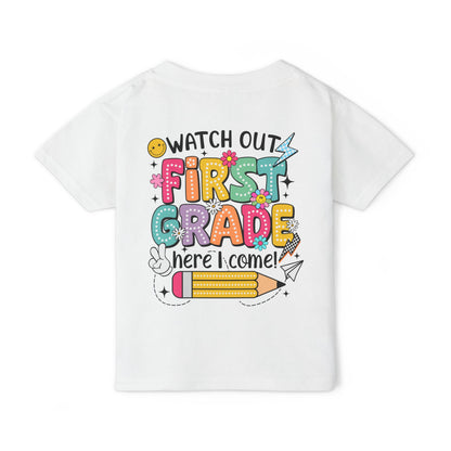 First Grade Toddler T‑Shirt – "Watch Out First Grade Here I Come!" Back‑To‑School Tee