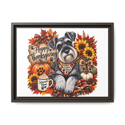 Happy Thanksgiving Schnauzer Framed Canvas — Autumn Dog Wall Art
