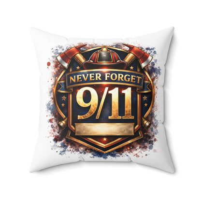 Never Forget 9/11 Memorial Throw Pillow — Patriotic Remembrance Accent Pillow