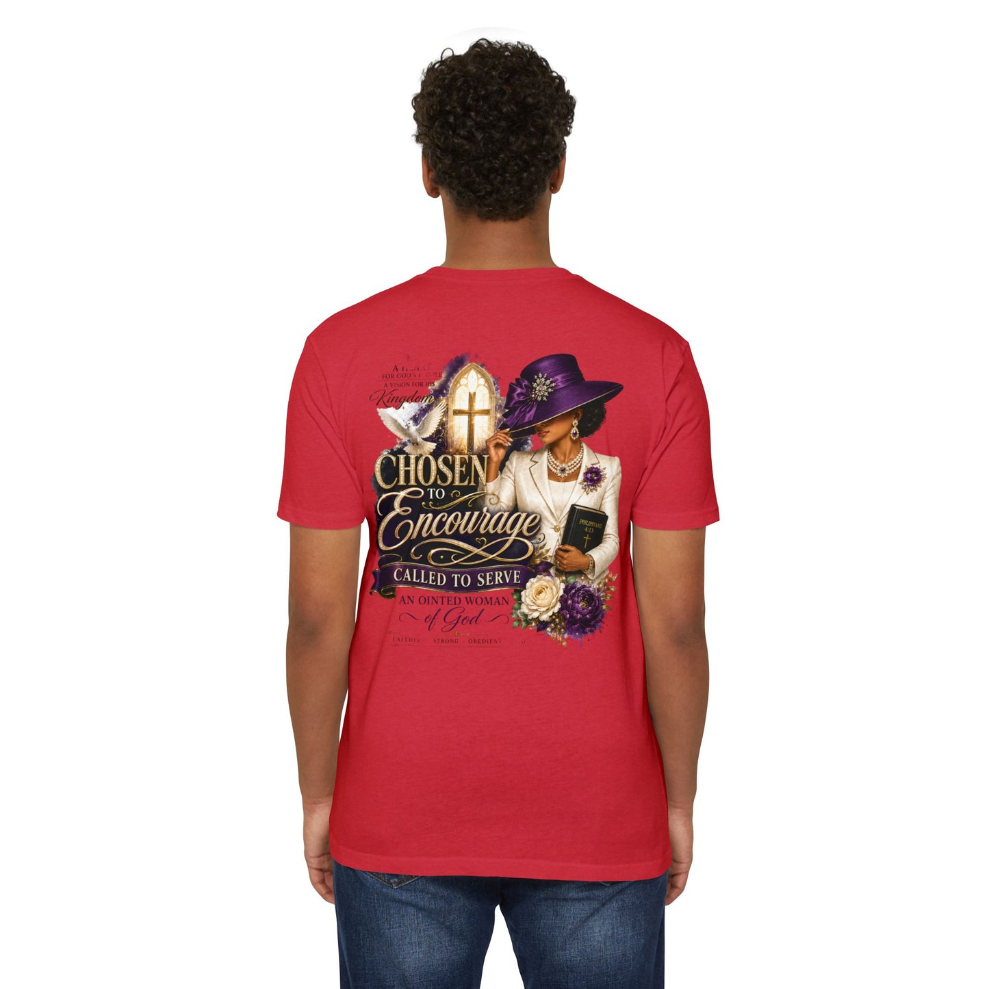 Chosen to Encourage Christian T-Shirt — 'Called to Serve' Purple Church Hat Design