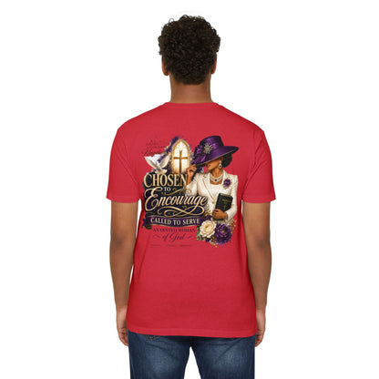 Chosen to Encourage Christian T-Shirt — 'Called to Serve' Purple Church Hat Design