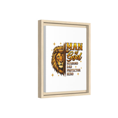 Man of God Framed Canvas Art — 'Man of God: Husband, Dad, Protector, Hero' Religious Wall Decor