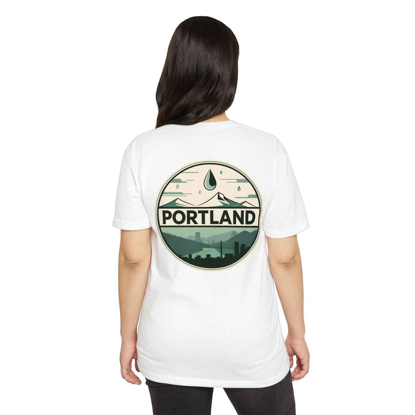 Portland Mountain Badge T-Shirt — Vintage Rain & Skyline Graphic