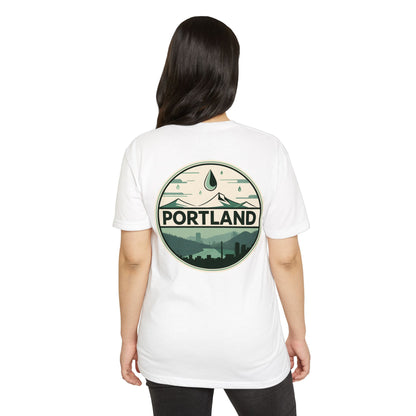 Portland Mountain Badge T-Shirt — Vintage Rain & Skyline Graphic